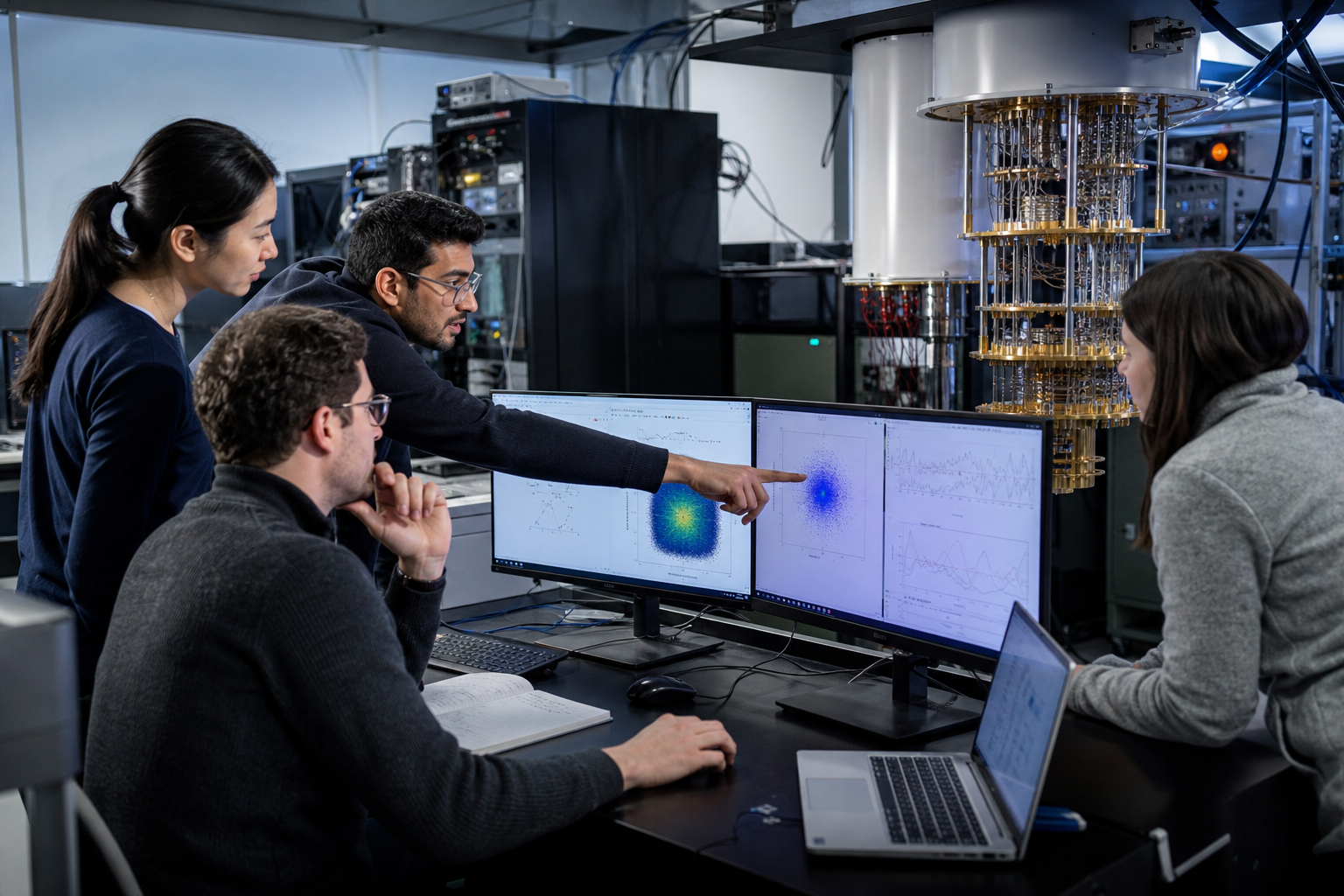 Engineers collaborating on quantum reliability software