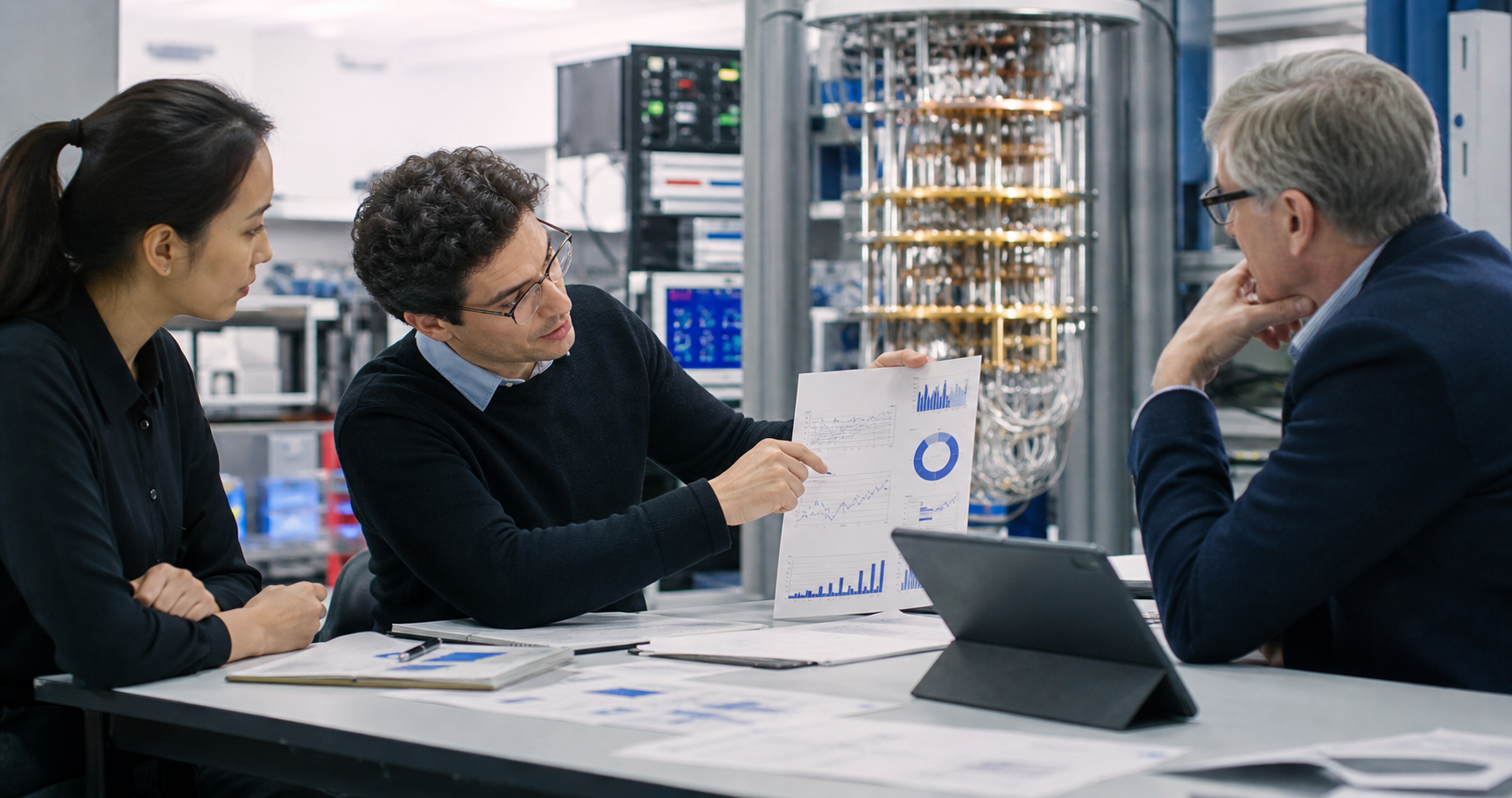 Scientists and funders reviewing a quantum research programme
