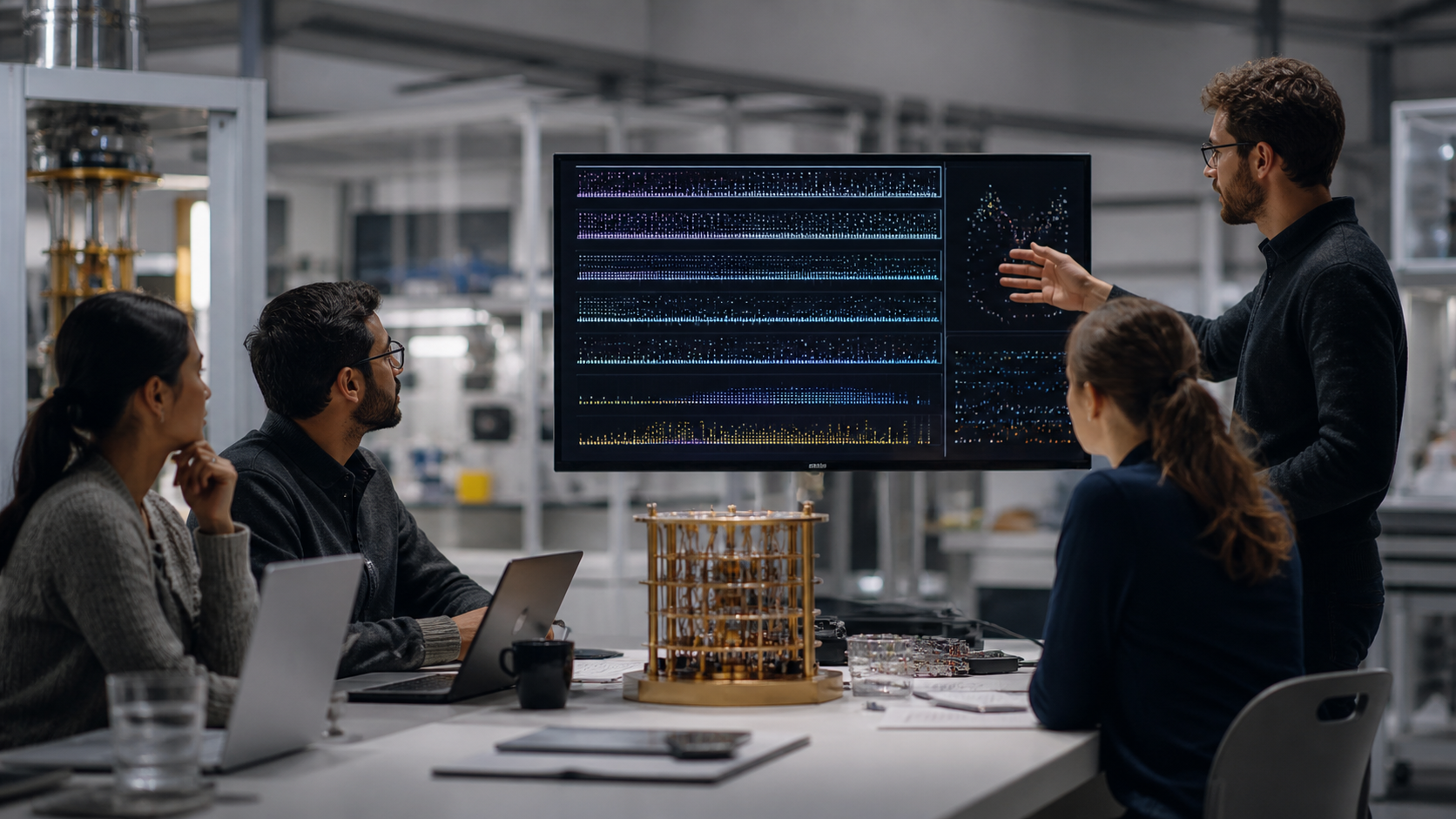Quantum computing research group in a laboratory